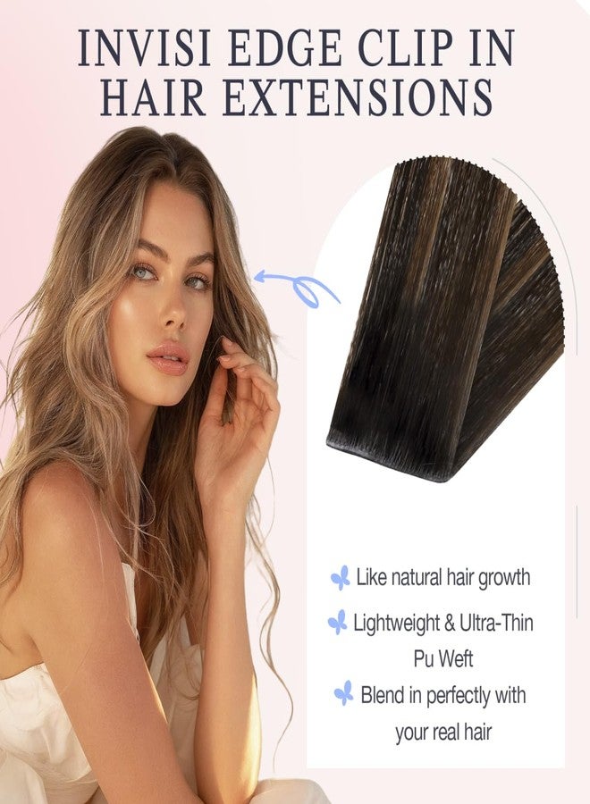 DOORES Hair Extensions Real Human Clip in 18 inch 130g 7pcs Invisi Edge, Seamless Clip in Hair Extensions Invisible Clipins Virgin Injected Skin Weft, 2/6/2 Dark Brown to Chestnut Brown - Image 5